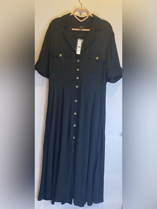J,CREW Dresses & Skirts - J CREWUniversal Thread Black Maxi Button-Front Shirt Dress with Chest Pockets🖤✨